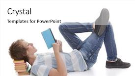  Presentation with student - Amazing slide deck having student or boy reading book backdrop and a white colored foreground