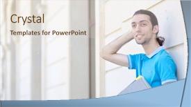  Presentation with examination - Beautiful PPT theme featuring student outside preparing for exams backdrop and a sky blue colored foreground