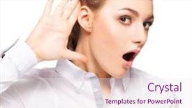  Presentation with ear - Presentation theme with student perception - overhears woman put her hand background and a sky blue colored foreground