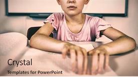  Presentation with perception - Amazing presentation theme having student perception - schoolgirl reading a braille book backdrop and a coral colored foreground