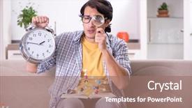  Presentation with exam - Presentation design enhanced with pressure physics - young student physicist preparing background and a coral colored foreground