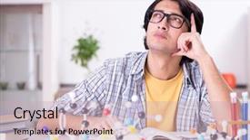  Presentation with test exam student - Presentation theme with student physicist preparing for exam background and a  colored foreground