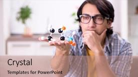  Presentation with test exam student - Slide set with student physicist preparing for exam background and a  colored foreground