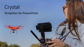  Presentation with drone - Slides featuring student pilot - brunette coed flying a drone background and a  colored foreground