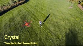  Presentation with drone - Theme featuring student pilot - brunette coed flying a drone background and a tawny brown colored foreground