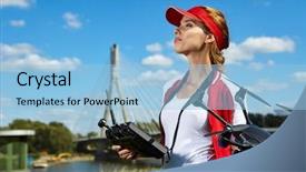  Presentation with drone technology delivery flying - Cool new slides with student pilot - brunette coed flying a drone backdrop and a  colored foreground