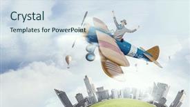  Presentation with plane - Amazing slides having student pilot - girl flying old plane mixed backdrop and a  colored foreground