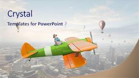  Presentation with plane - Slide set consisting of student pilot - girl flying old plane mixed background and a  colored foreground