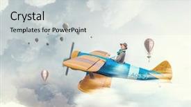  Presentation with plane - Colorful slide set enhanced with student pilot - girl flying old plane mixed backdrop and a  colored foreground