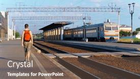  Presentation with train railway - Theme consisting of student-poses-at-a-railway and a tawny brown colored foreground