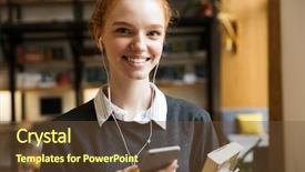  Presentation with happy music lovers - Presentation design having student posing indoors in library background and a  colored foreground