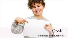  Presentation with notepad blank lined paper - Presentation theme having student poster - boy holding blank sheet background and a sky blue colored foreground