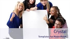  Presentation with poster - PPT layouts with student poster - group of young people holds background and a sky blue colored foreground