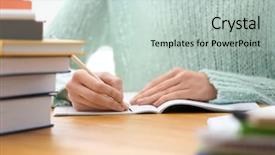  Presentation with student - Audience pleasing theme consisting of student preparing assignment at table backdrop and a soft green colored foreground