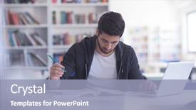  Presentation with online library - Theme with student preparing exam and learning background and a light blue colored foreground