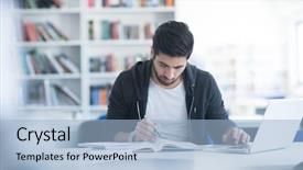  Presentation with online library - Amazing slide set having student preparing exam and learning backdrop and a light blue colored foreground