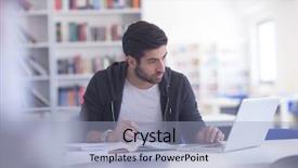  Presentation with online library - Slides enhanced with student preparing exam and learning background and a light blue colored foreground