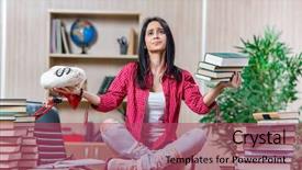  Presentation with college - Presentation theme with student preparing for college school background and a violet colored foreground