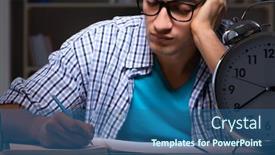  Presentation with late - Presentation consisting of student preparing for exams late night at home background and a ocean colored foreground