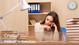  Presentation with university - Cool new PPT theme with student preparing for university exam backdrop and a coral colored foreground