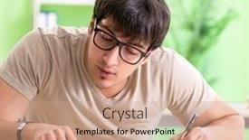  Presentation with university - Cool new presentation theme with student-preparing-for-university-exams backdrop and a coral colored foreground