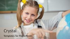  Presentation with pupil - Presentation design consisting of student presentasion - portrait of cute pupil pointing background and a soft green colored foreground