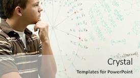  Presentation with equation - Audience pleasing presentation theme consisting of student problem - young man at school doing backdrop and a light gray colored foreground