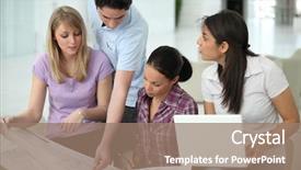  Presentation with group training - Cool new slide set with student project - group of young people backdrop and a coral colored foreground