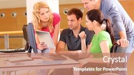  Presentation with wheelchair - Cool new PPT theme with student project - woman in wheelchair attending group backdrop and a coral colored foreground