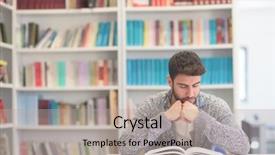  Presentation with study - Presentation having student reading book in library background and a mint green colored foreground