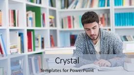  Presentation with exam - Beautiful slides featuring student reading book in library backdrop and a light blue colored foreground