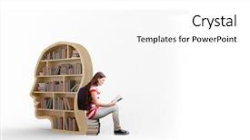  Presentation with human face - Slide deck with student reading book in library background and a white colored foreground