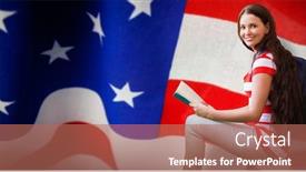  Presentation with stars stripes - Cool new slide deck with student reading book in library against american flag with stripes and stars backdrop and a coral colored foreground