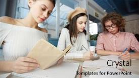  Presentation with manual book - Beautiful PPT theme featuring student reading book or manual backdrop and a  colored foreground