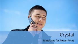  Presentation with blue and yellow phone - Amazing slide set having student satellite - man on mobile phone backdrop and a  colored foreground