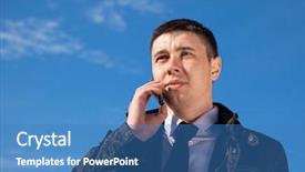  Presentation with satellite - Presentation design consisting of student satellite - man on mobile phone background and a  colored foreground