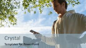  Presentation with environmentally friendly - Presentation theme consisting of student-scanning-the-electric-scooter background and a light blue colored foreground