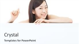  Presentation with airport boarding board - Presentation theme featuring student services - beautiful young woman with white background and a  colored foreground