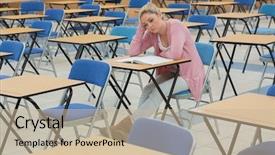  Presentation with thinking - Amazing presentation theme having student-sitting-at-desk backdrop and a soft green colored foreground