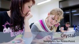  Presentation with color full - Theme consisting of student sitting in a class background and a light blue colored foreground