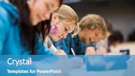  Presentation with color full - Slides having student sitting in a class background and a teal colored foreground