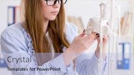  Presentation with sad lonely student sitting - Amazing presentation design having student sitting in classroom and studying skeleton backdrop and a light blue colored foreground