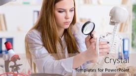  Presentation with skeleton - Amazing presentation theme having student sitting in classroom and studying skeleton backdrop and a coral colored foreground