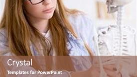  Presentation with skeleton - Amazing PPT theme having student-sitting-in-classroom backdrop and a tawny brown colored foreground