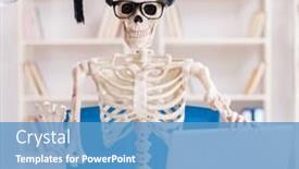  Presentation with skeleton - Slide set with student skeleton preparing for exams background and a teal colored foreground