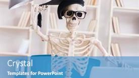  Presentation with skeleton - Colorful presentation design enhanced with student-skeleton-preparing-for-exams backdrop and a teal colored foreground