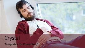  Presentation with 70s music - Colorful presentation theme enhanced with student sleep - handsome young guy listening backdrop and a tawny brown colored foreground