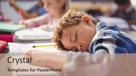  Presentation with farewell for school - PPT layouts having student sleep - tired schoolboy sleeping in classroom background and a  colored foreground