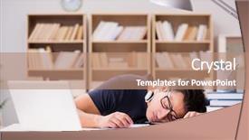  Presentation with computer - Slide deck having student sleep - young freelance worked working background and a coral colored foreground