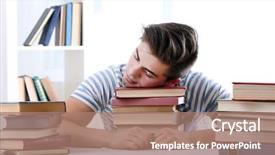  Presentation with book holy bible table - PPT theme having student sleep - young man sleeping with books background and a coral colored foreground
